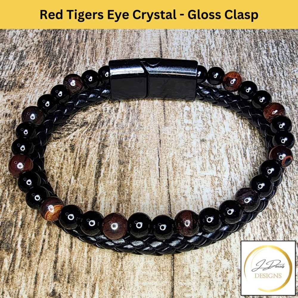 Men's Leather Rope Natural Volcanic Stone Bead Stainless Steel Magnetic Clasp